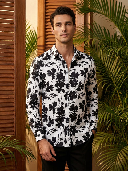 Black Flower Printed Full Sleeve Shirt