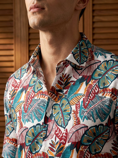 Red And Green Flower Printed Full Sleeve Shirt