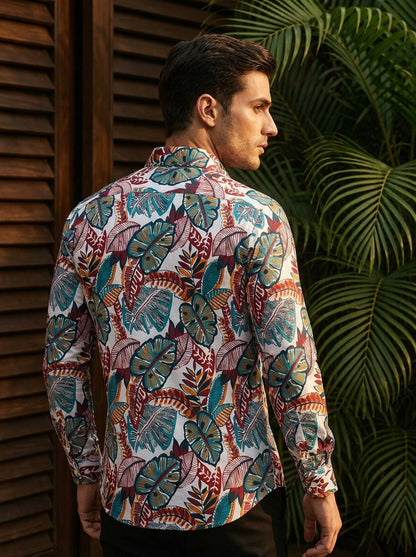 Red And Green Flower Printed Full Sleeve Shirt