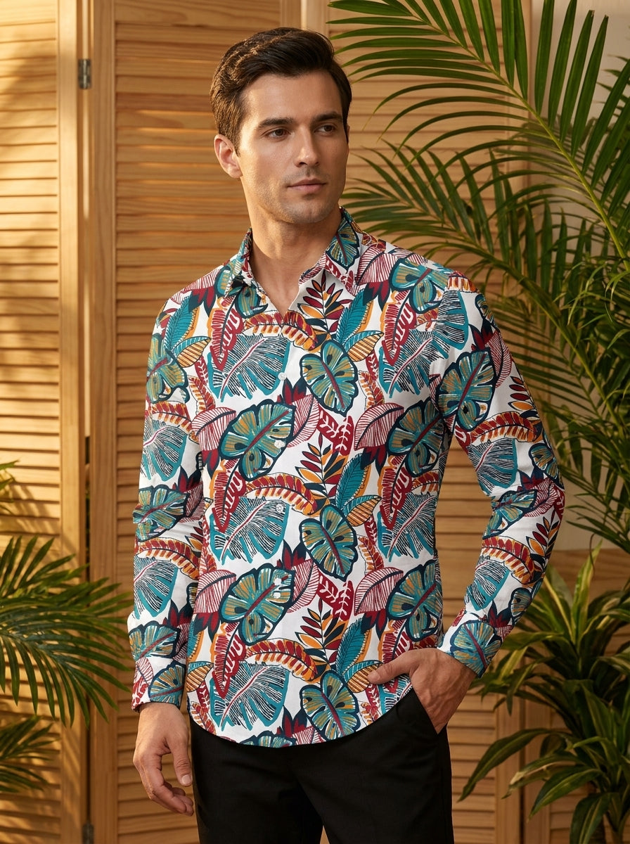 Red And Green Flower Printed Full Sleeve Shirt