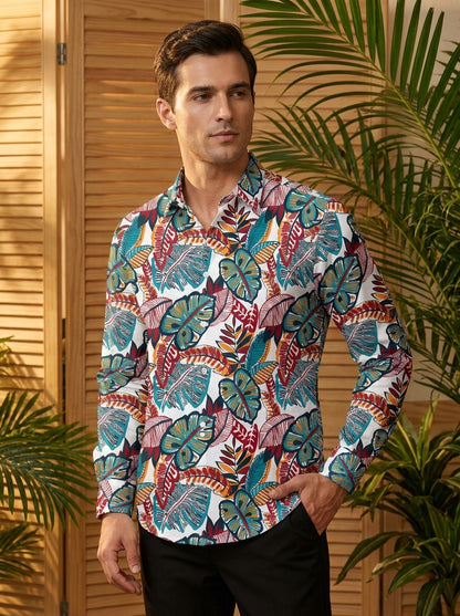 Red And Green Flower Printed Full Sleeve Shirt