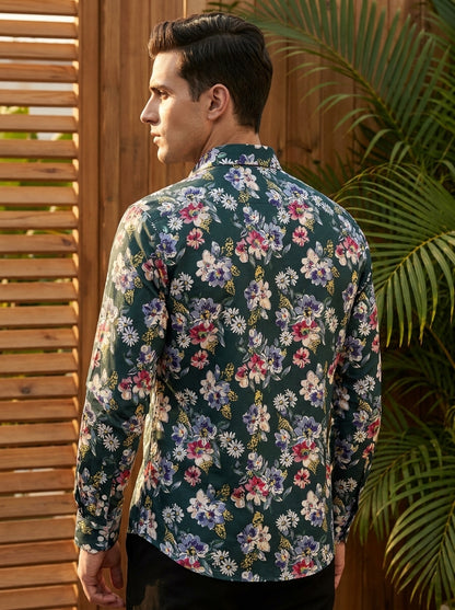 Green Flower Printed Full Sleeve Shirt