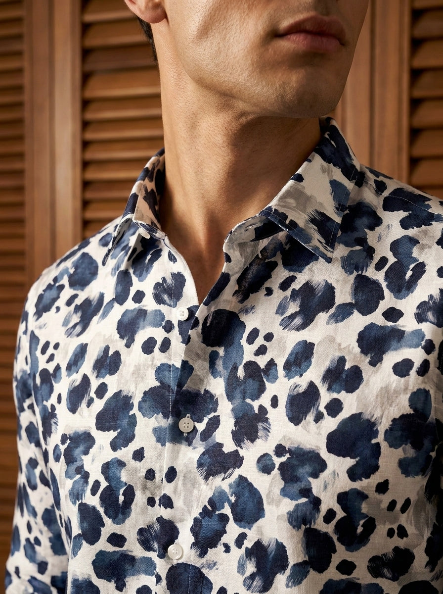 Blue And Grey Printed Full Sleeve Shirt