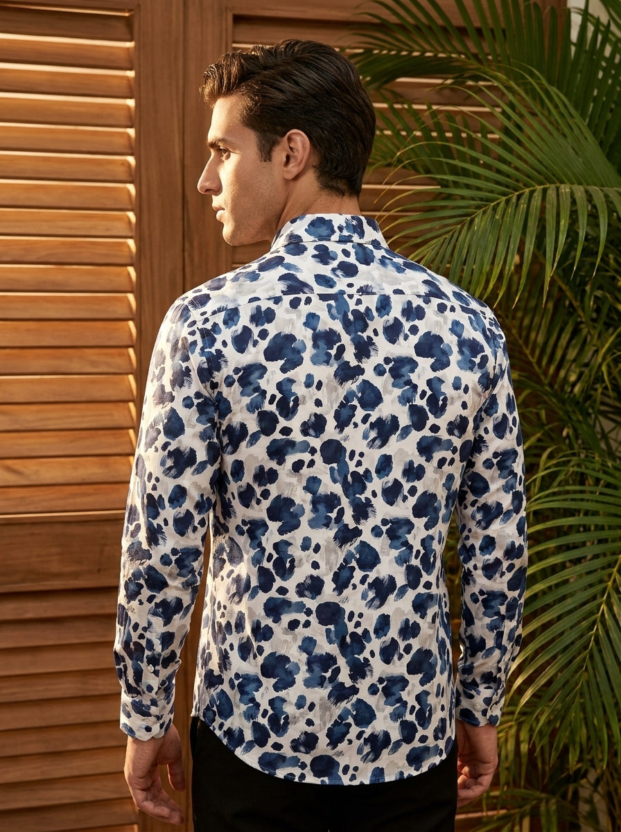 Blue And Grey Printed Full Sleeve Shirt
