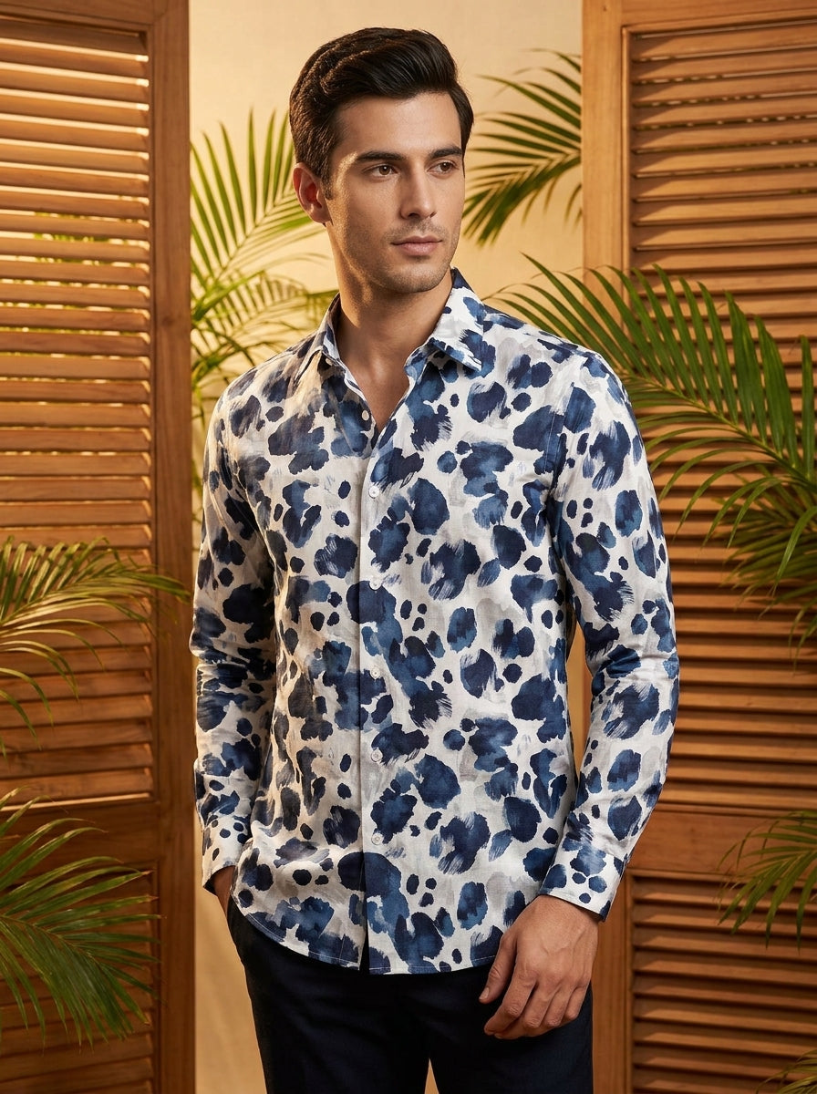 Blue And Grey Printed Full Sleeve Shirt