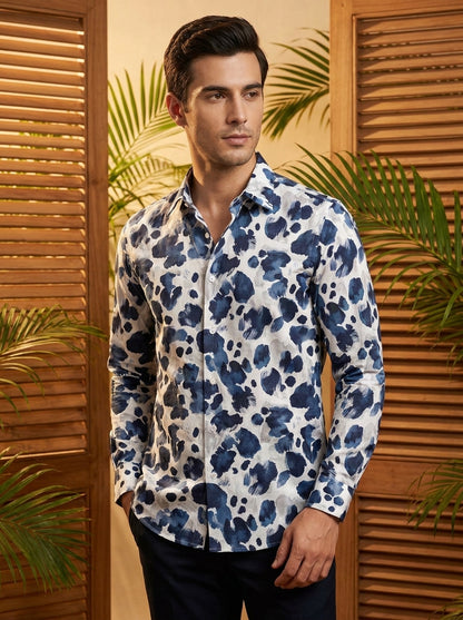 Blue And Grey Printed Full Sleeve Shirt