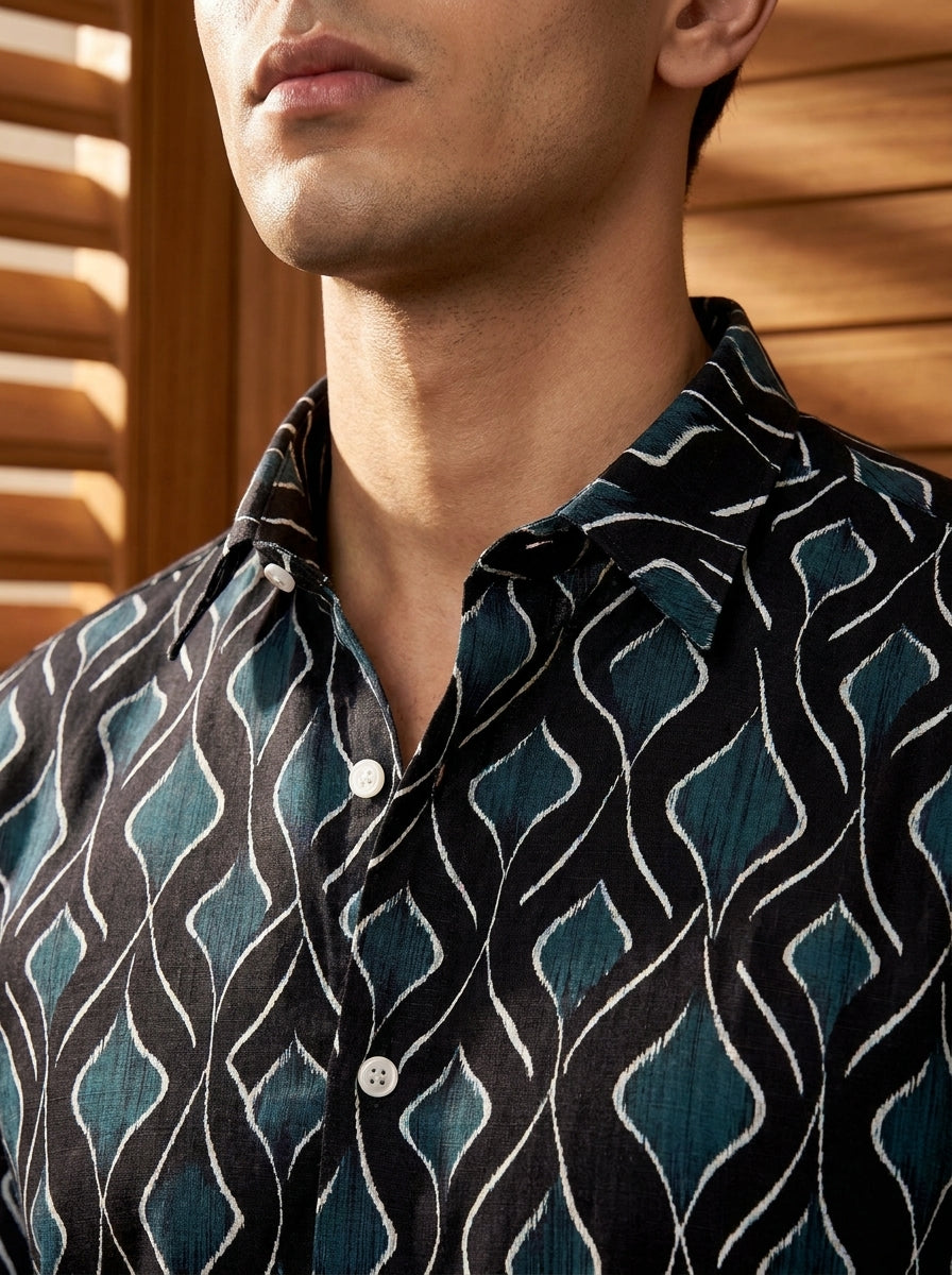 Black Ikkat Printed Full Sleeve Shirt
