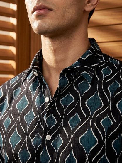 Black Ikkat Printed Full Sleeve Shirt