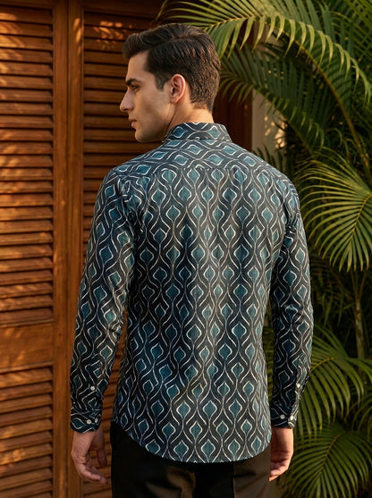 Black Ikkat Printed Full Sleeve Shirt