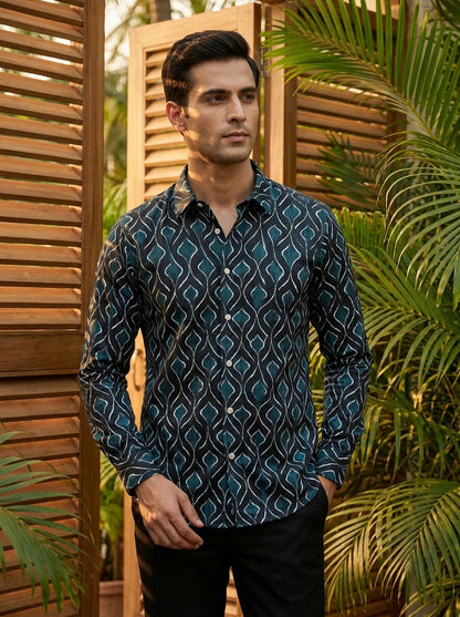 Black Ikkat Printed Full Sleeve Shirt