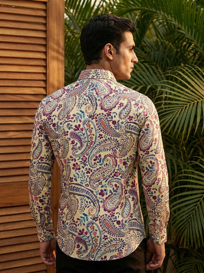 Cream Paisley Printed Full Sleeve Shirt