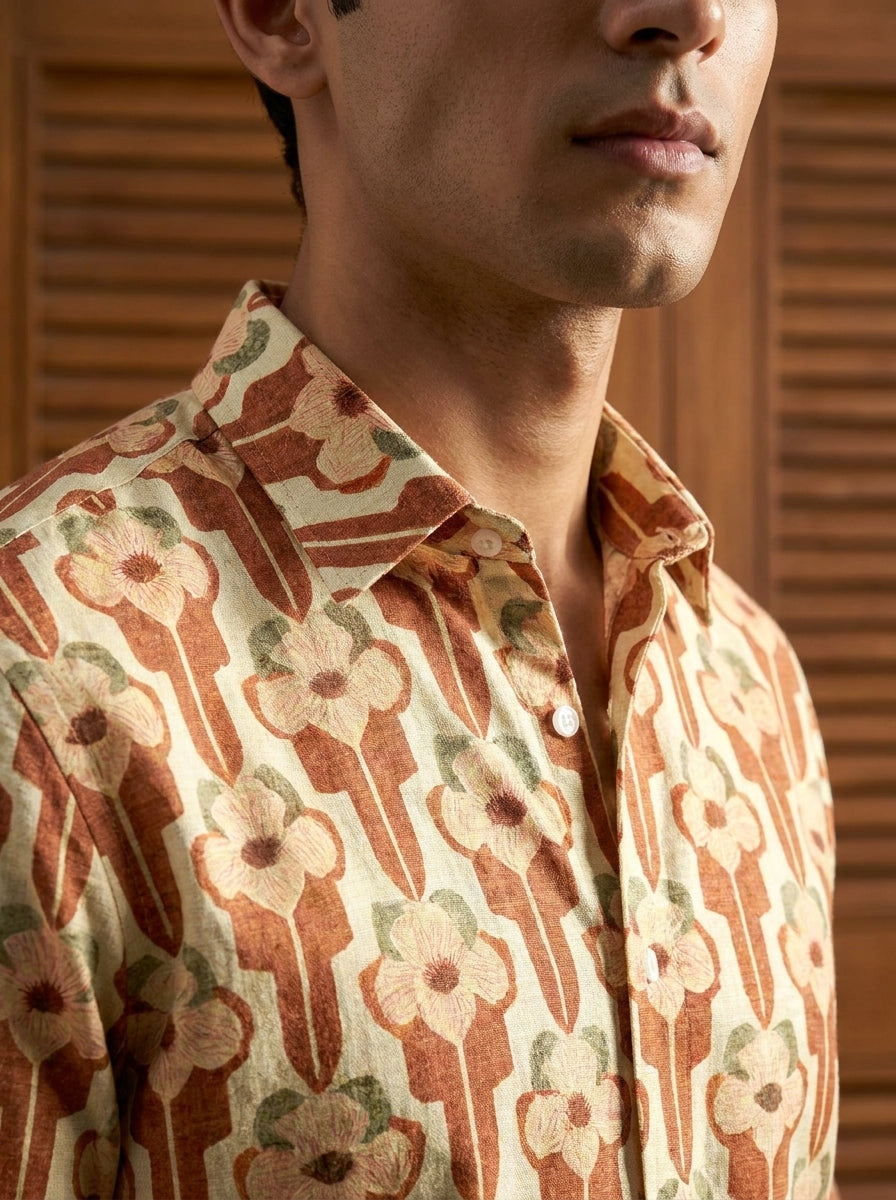 Yellow Flower Printed Full Sleeve Shirt