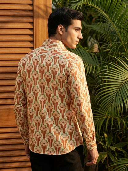 Yellow Flower Printed Full Sleeve Shirt