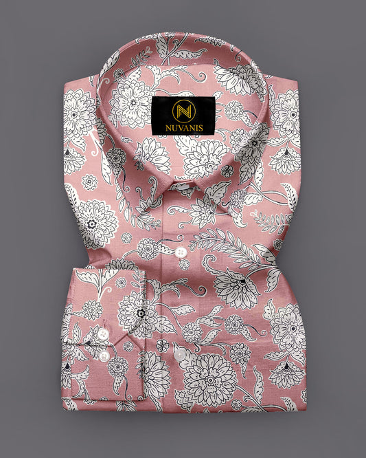 Peach Flower Printed Full Sleeve Shirt