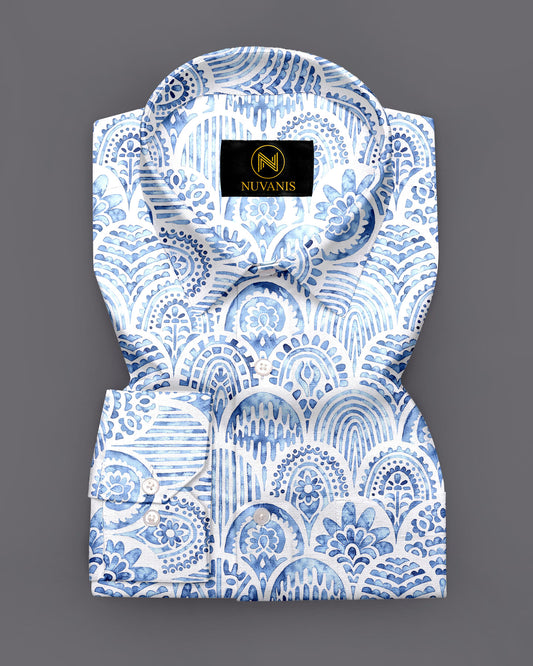 Sky Blue Block Printed Full Sleeve Shirt