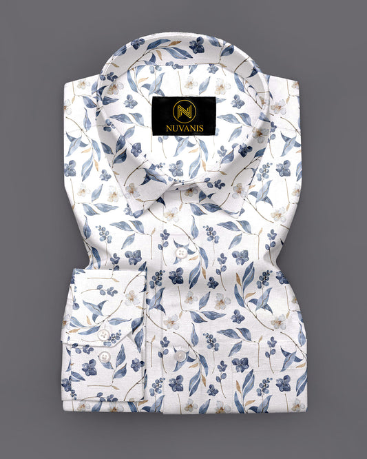 White Leaf Printed Full Sleeve Shirt