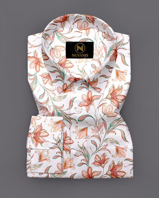 Orange Flower Printed Full Sleeve Shirt