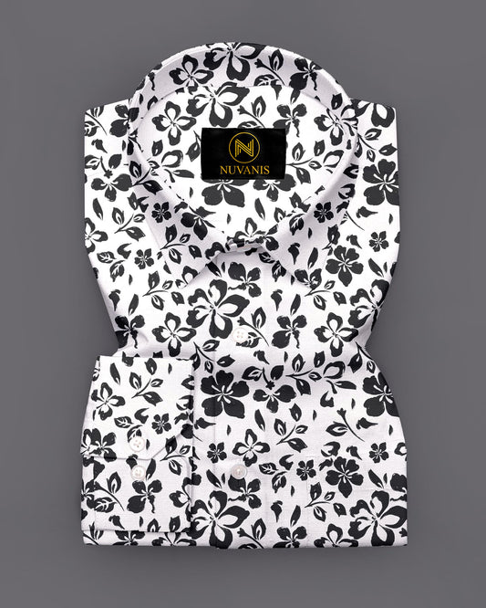 Black Flower Printed Full Sleeve Shirt