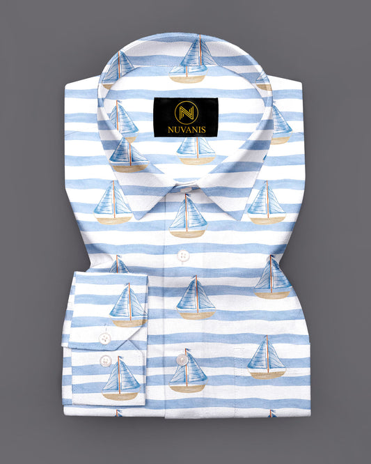 Sky blue Boat Printed Full Sleeve Shirt