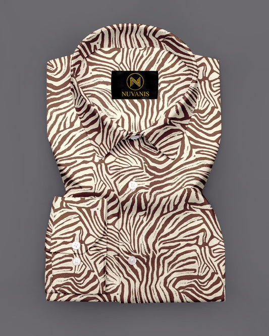 Brown Wave Printed Full Sleeve Shirt
