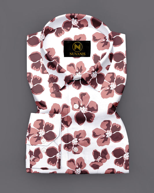 Marron Flower Printed Full Sleeve Shirt