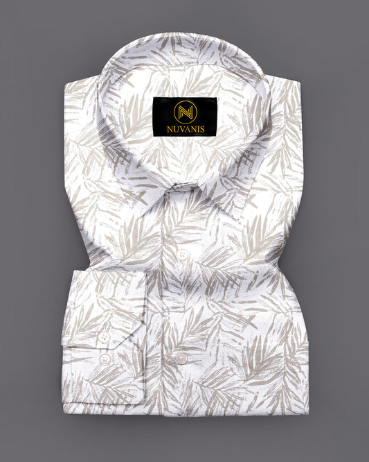 White Leaf Printed Full Sleeve Shirt