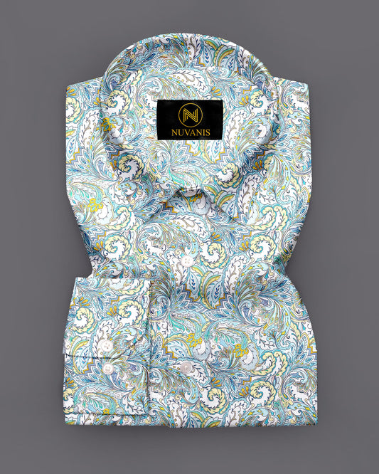 Cyan Paisley Printed Full Sleeve Shirt