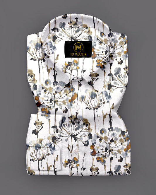 Cream Flower Printed Full Sleeve Shirt