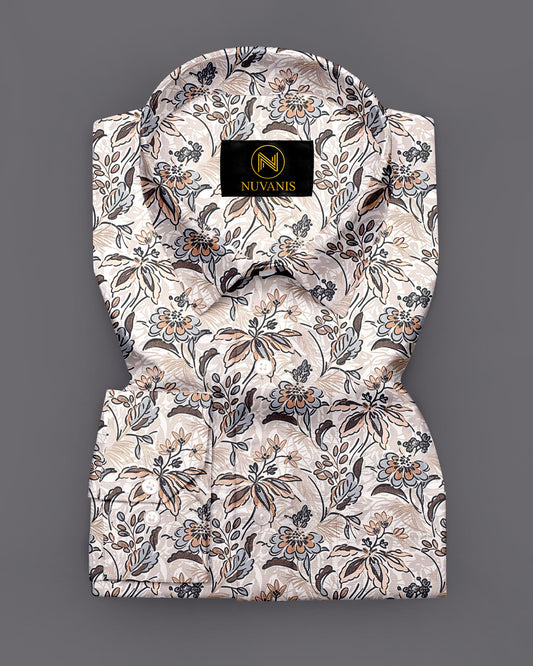 Brown Flower Printed Full Sleeve Shirt