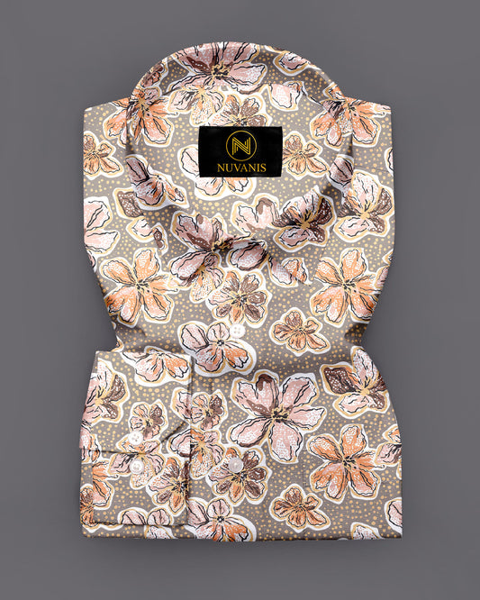 Orange Flower Printed Full Sleeve Shirt
