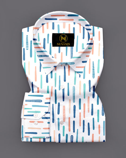 White Abstract Printed Full Sleeve Shirt