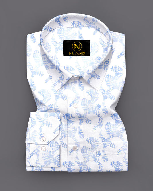White And Blue Printed Full Sleeve Shirt