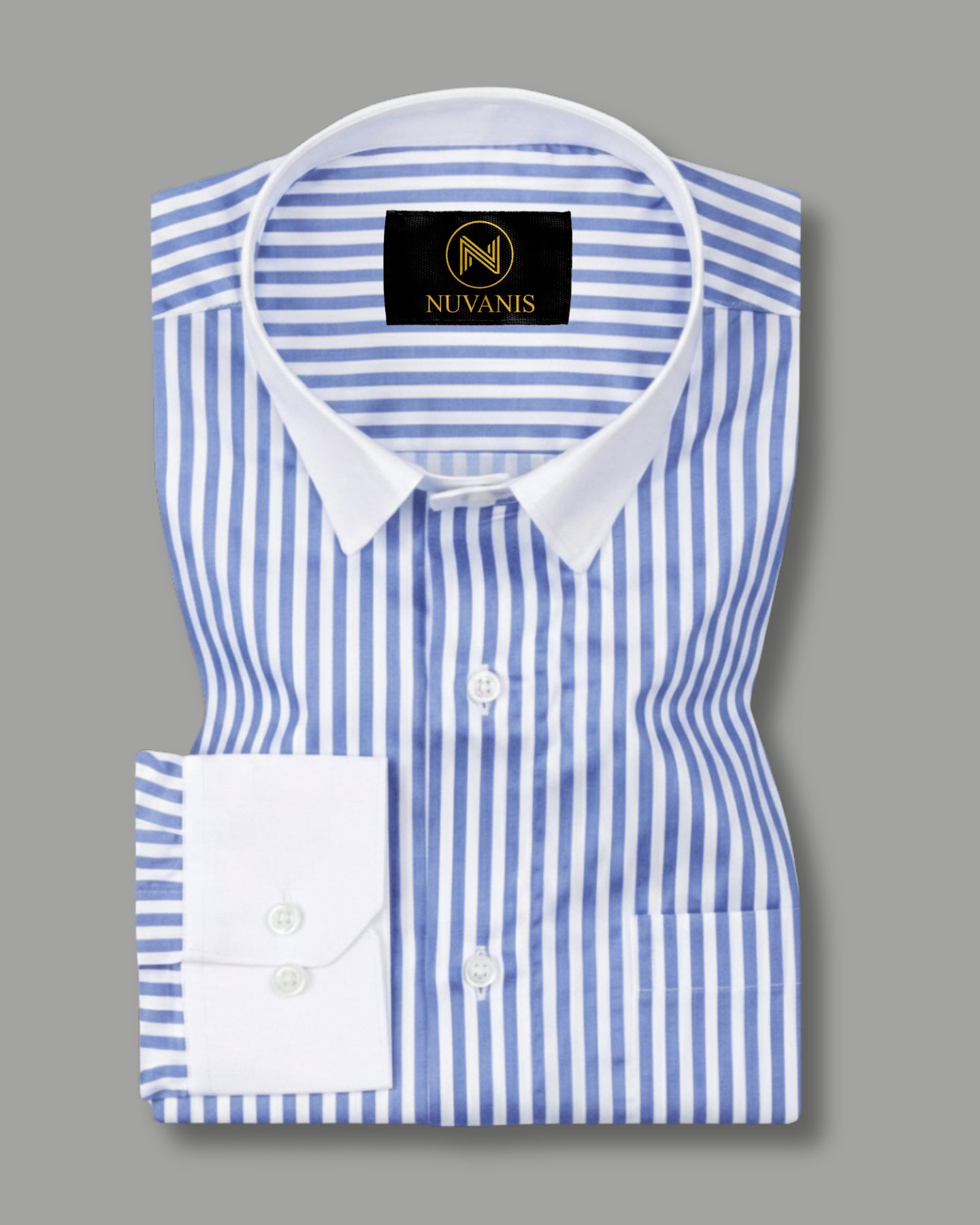 Blue And White Cuff Collar Striped Printed Shirt