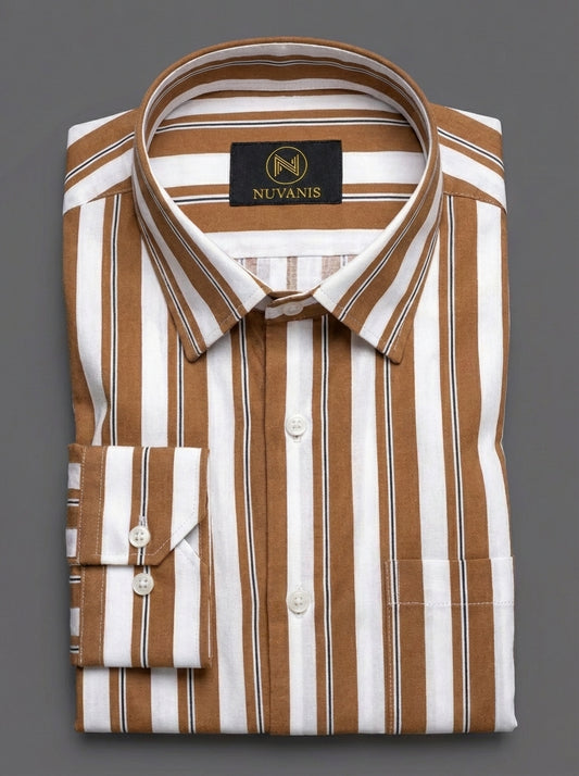 White And Brown Striped Printed Shirt