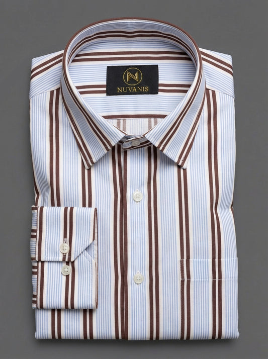 Sky And Brown Striped Printed Shirt