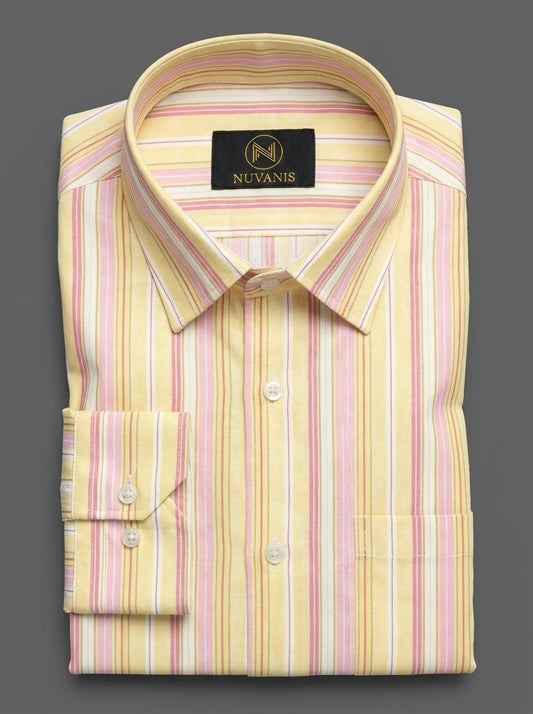 Yellow And Pink Striped Printed Shirt