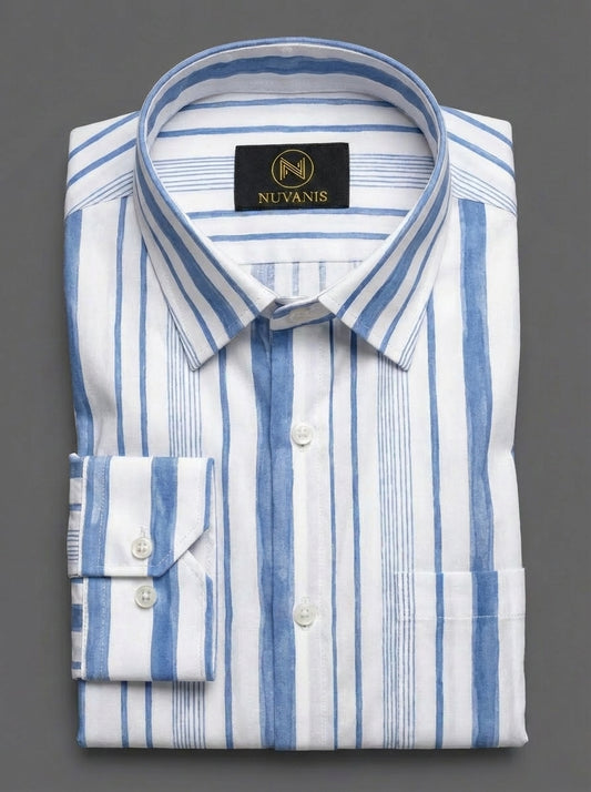 Sky Blue And White Striped Printed Shirt