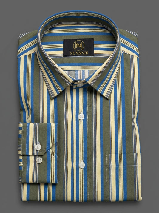 Green And Yellow Striped Printed Shirt