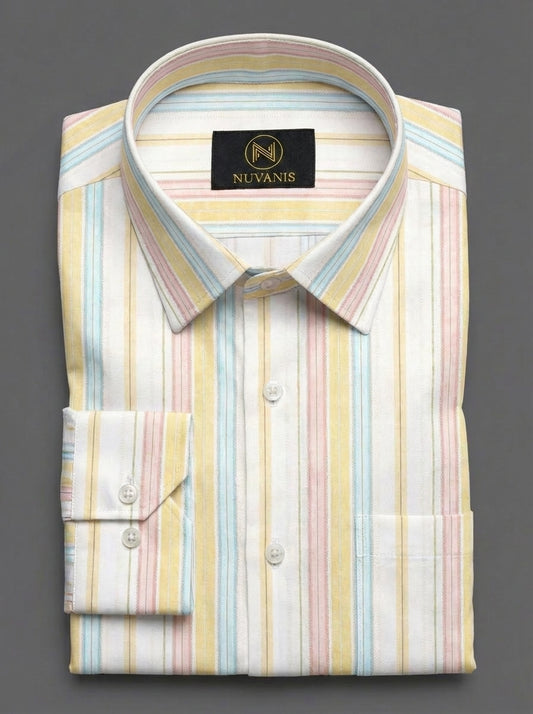 White And Pink Striped Printed Shirt