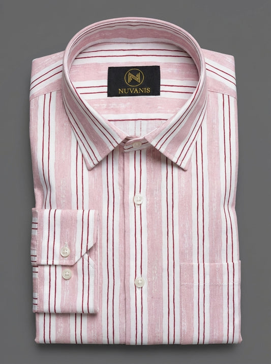 Pink And Marron Striped Printed Shirt
