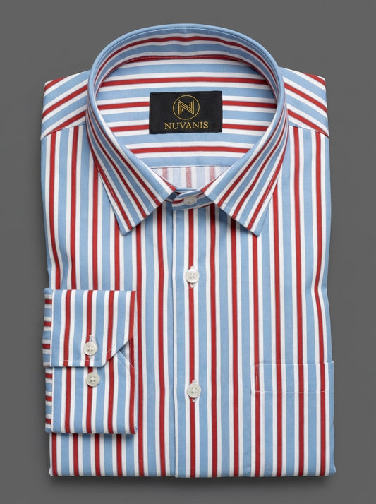 Blue And Red Striped Printed Shirt