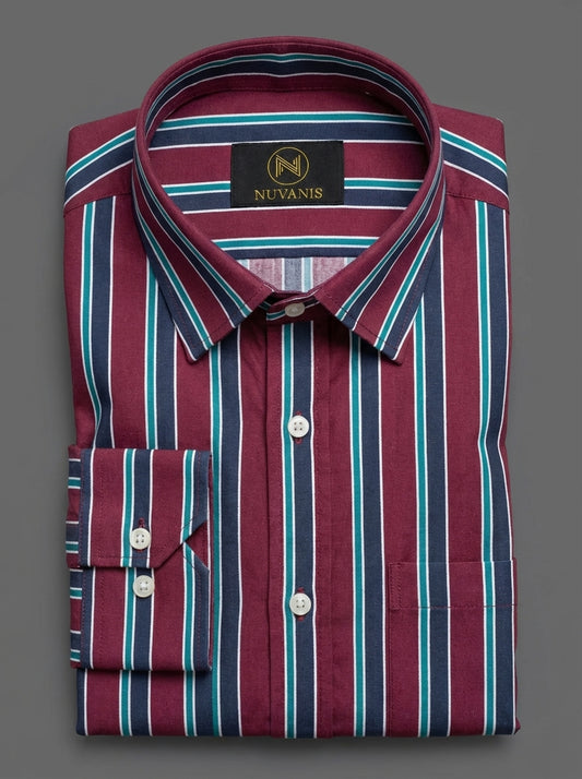 Marron And Blue Striped Printed Shirt