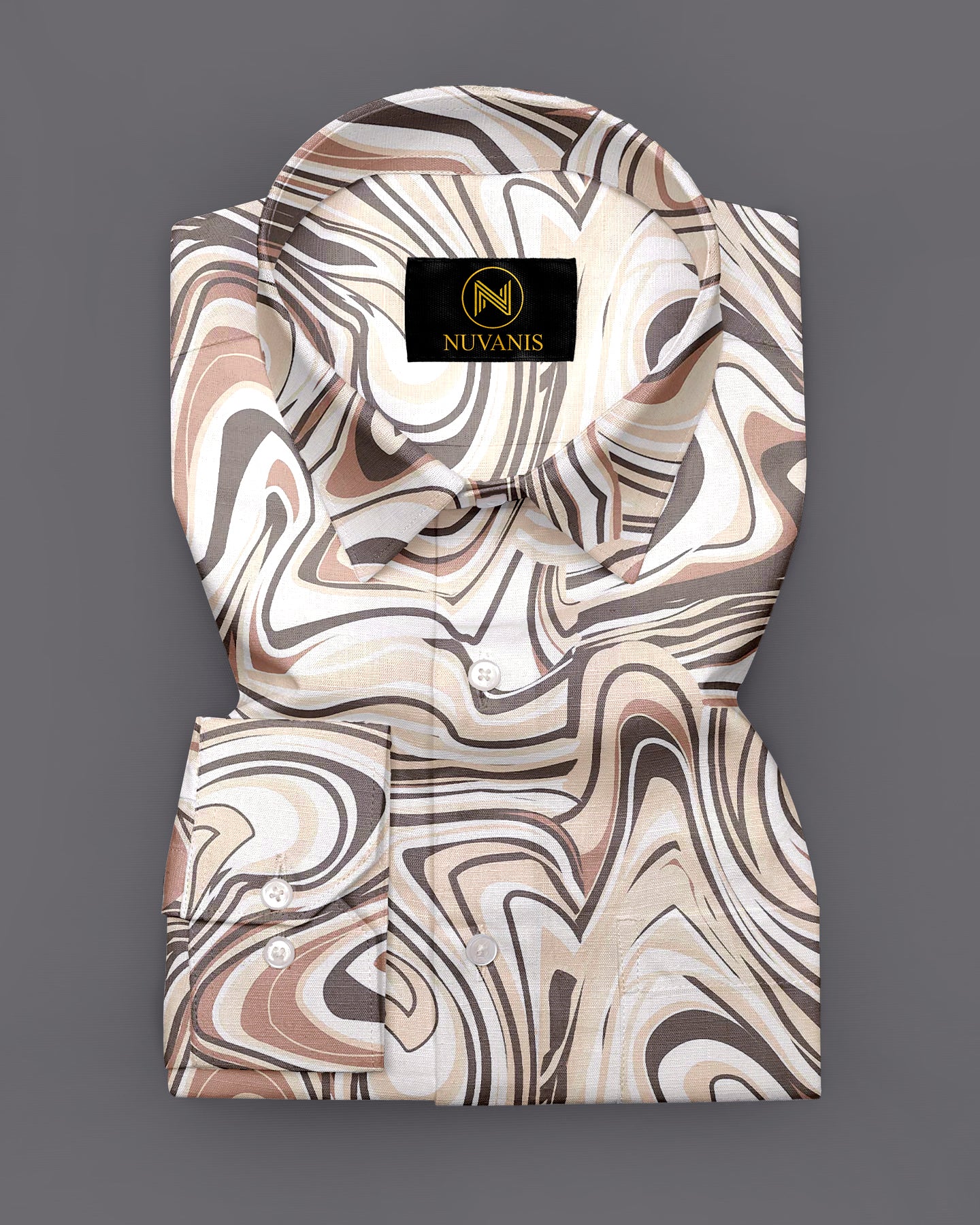 Cream Marble Pattern Printed Designer Full Sleeve Shirt