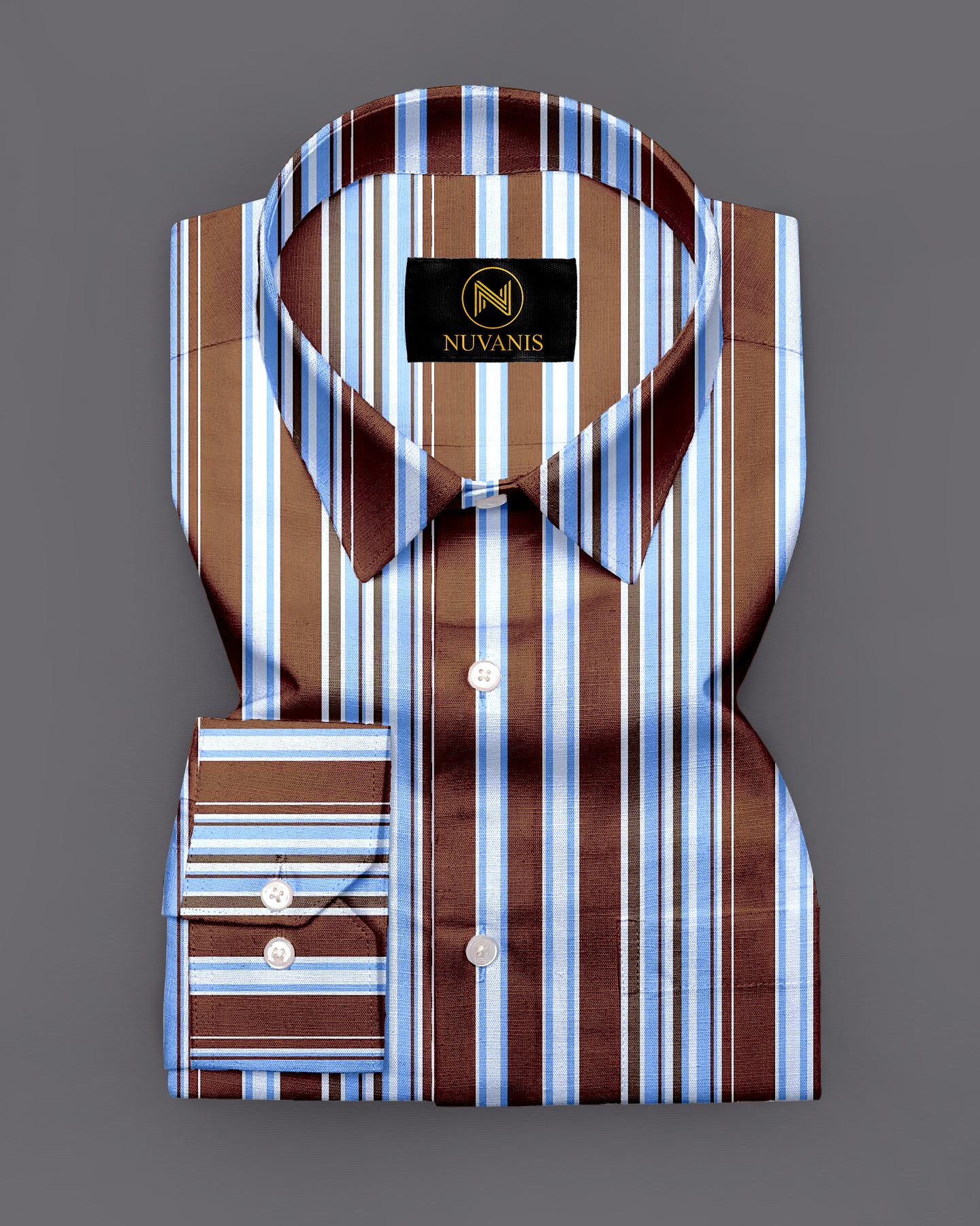 Brown And Blue Striped Printed Designer Full Sleeve Shirt