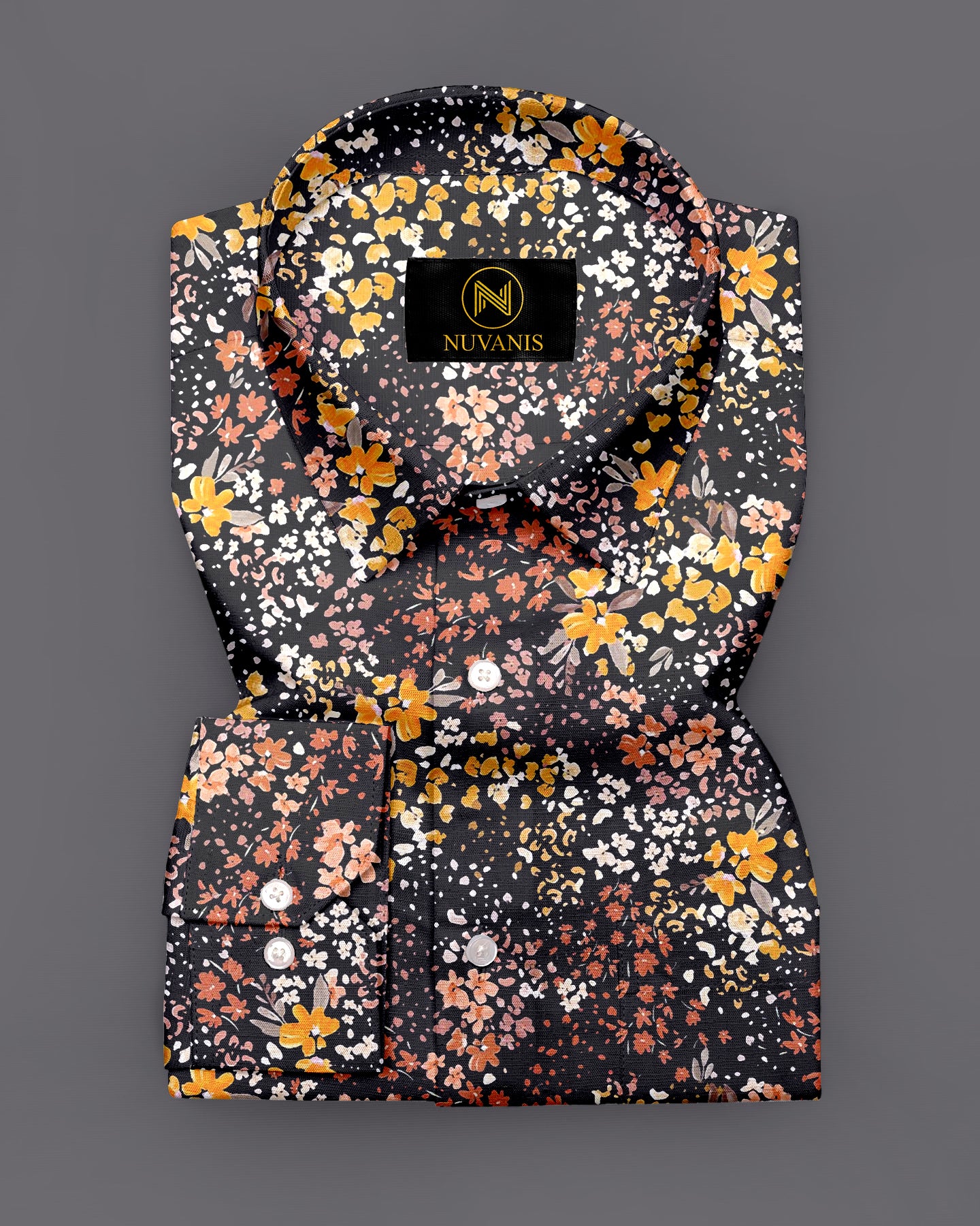 Black Flower Printed Designer Full Sleeve Shirt