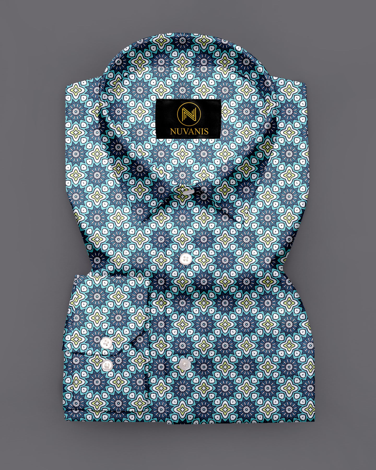 Blue Ethnic Pattern Printed Designer Full Sleeve Shirt