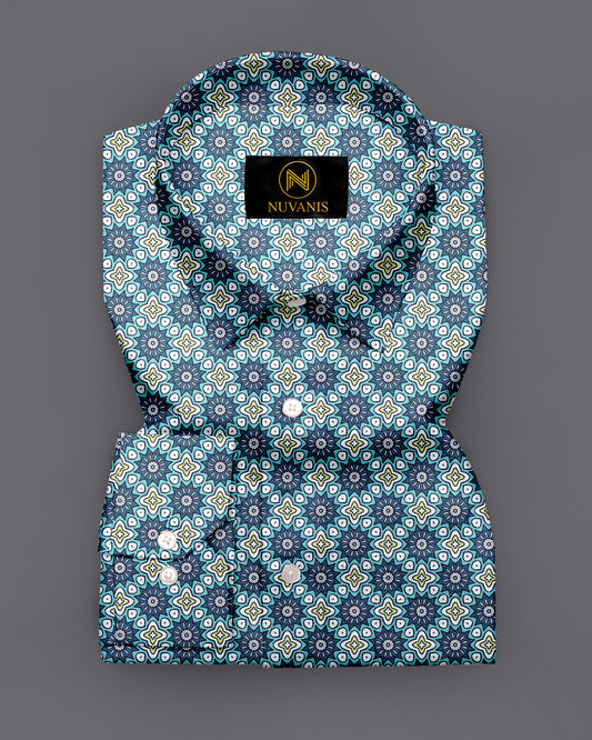 Blue Ethnic Pattern Printed Designer Full Sleeve Shirt