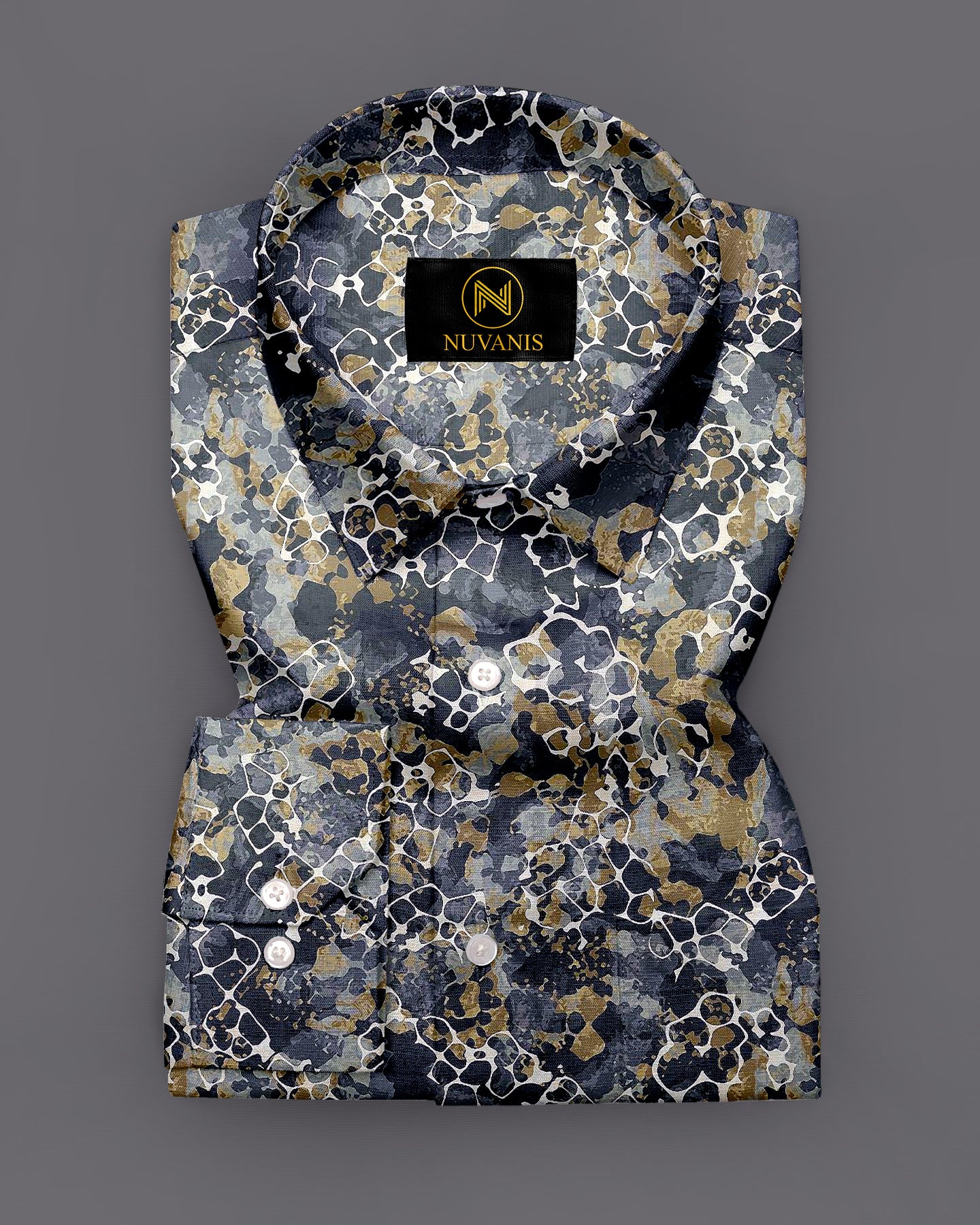 Navy Blue Marble Pattern Printed Designer Full Sleeve Shirt