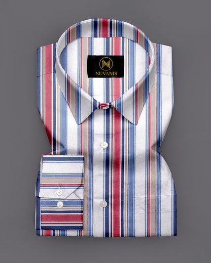 White And Red Stripe Printed Designer Full Sleeve Shirt
