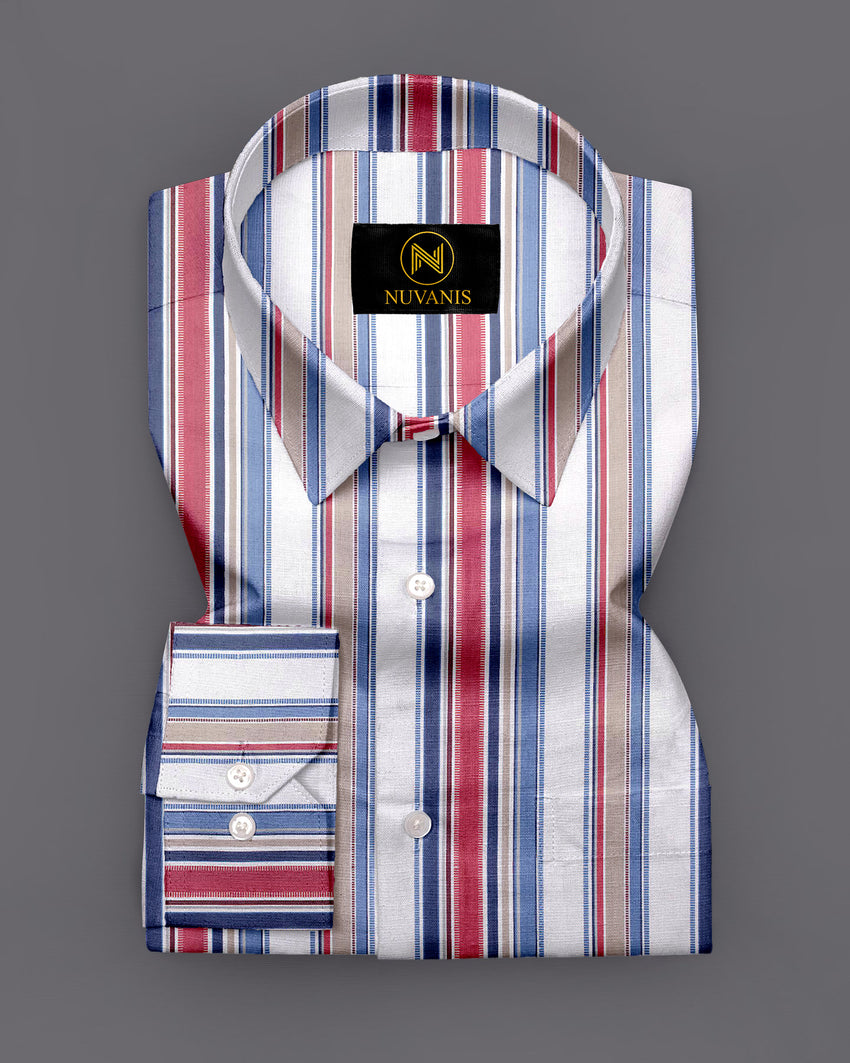 White And Red Stripe Printed Designer Full Sleeve Shirt
